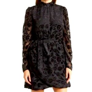 NSR Women's Black Mock Neck Velvet Burnout Mini Dress Size L